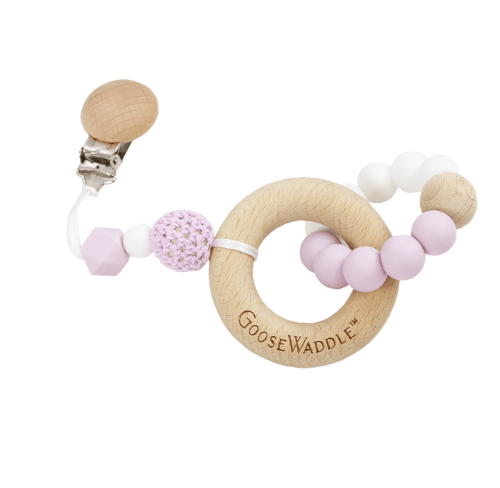 GooseWaddle Lavender Attachable Wooden & Silicone Teether with Clip (4 Colors)