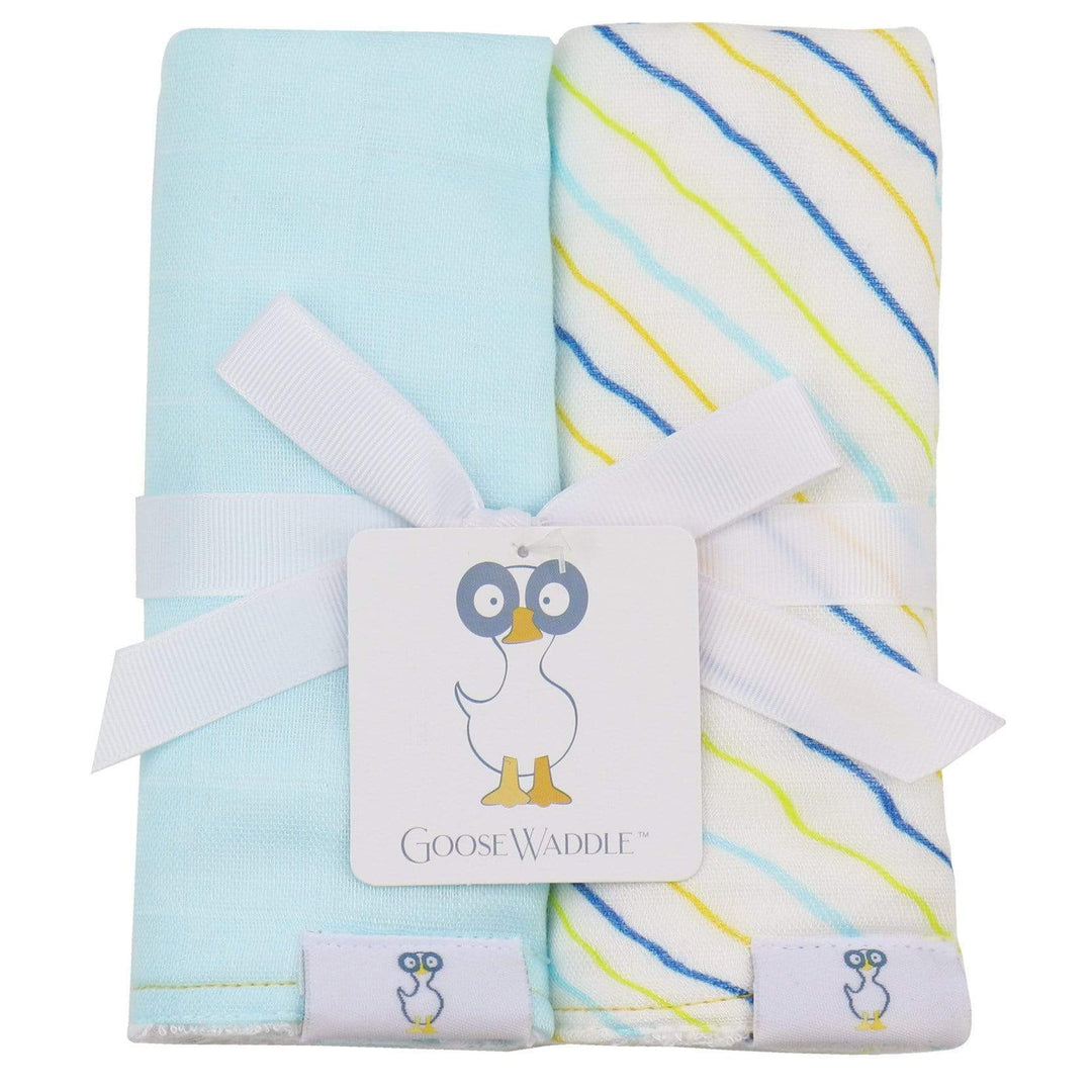 Goosewaddle Wholesale 2 PK Muslin & Terry Cloth Burp Cloth Light Blue/Stripes