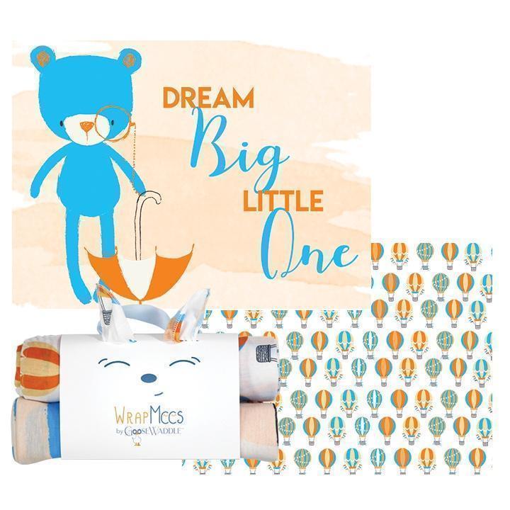 Goosewaddle Wrap Mees 2Pk Receiving Blanket Bear/Hot Air Balloons